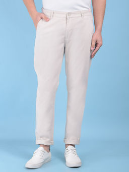CRIMSOUNE CLUB - Mens Beige Stretchable Cotton Trousers