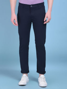 CRIMSOUNE CLUB - Mens Navy Blue Stretchable Cotton Trousers