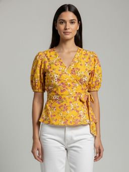 ANVI Be Yourself - Women Yellow Georgette Floral Top