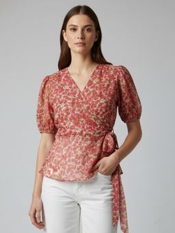 ANVI Be Yourself - Women Pink Chiffon Floral Top