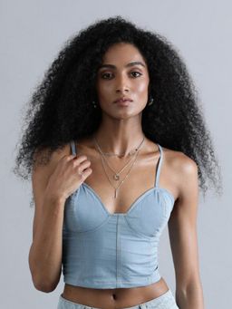 Bene Kleed - Women Blue Cotton Blend Solid Crop Top