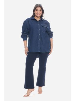 Virgio - Women Blue Collar Neck Full Sleeves Plus Size Shirt