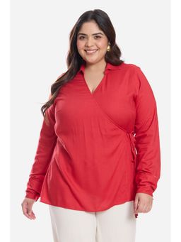 Virgio - Women Red Collar Neck Full Sleeves Shirt