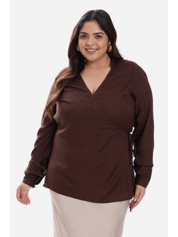 Virgio - Women Brown V-Neck Full Sleeves Shirt
