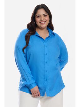 Virgio - Women Blue Collar Neck Full Sleeves Plus Size Shirt