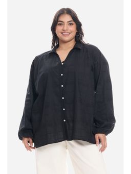 Virgio - Women Black Collar Neck Full Sleeves Plus Size Shirt