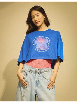 Flying Machine - Women Blue Cotton Graphic T-shirt