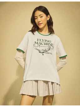 Flying Machine - Women White Cotton Graphic T-shirt