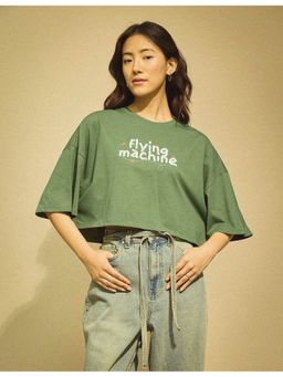 Flying Machine - Women Green Cotton Graphic T-shirt