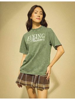 Flying Machine - Women Green Cotton Graphic T-shirt