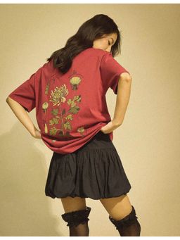 Flying Machine - Women Red Cotton Graphic T-shirt