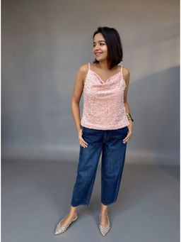 Label Tanvee - Women Pink Velvet Embellished Top