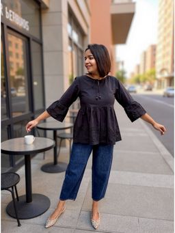 Label Tanvee - Women Black Cotton Embroidered Top