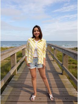 Label Tanvee - Lemon Yellow Striped Cotton-Linen Oversized Shirt