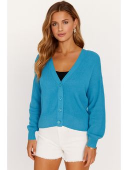 NOBARR - Women Blue Viscose Solid Cardigan