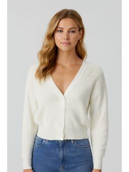 NOBARR - Women White Viscose Solid Cardigan