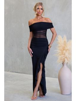 Outzidr - Black Sleeveless Off Shoulder Bodycon Dress