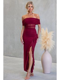 Outzidr - Maroon Sleeveless Off Shoulder Bodycon Dress