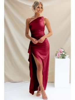 Outzidr - Maroon Sleeveless Asymmetrical Bodycon Dress
