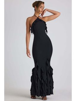 Outzidr - Black Sleeveless Halter Neck Bodycon Dress