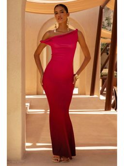 Outzidr - Red Sleeveless Asymmetrical Bodycon Dress