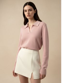 Outzidr - Women Pink Polyester Solid Sweater