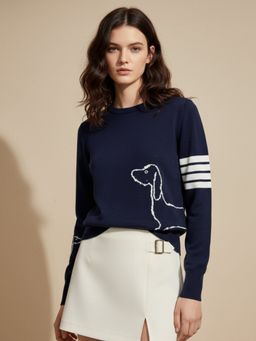 Outzidr - Women Navy Blue Polyester Graphic Sweater