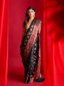 Beatitude - Black Woven Banarasi Saree with Unstitched Blouse