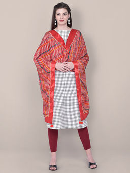 Dupatta Bazaar - Women's Lehariya Red Crepe Silk Dupatta