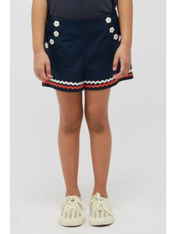 One Friday - Fun Navy Blue Embroidered Shorts