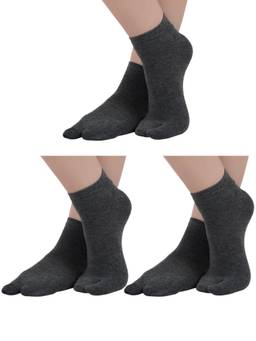 NEXT2SKIN - Womens Low Ankle Length Cotton Thumb Socks (Pack of 3) (Dark Grey)