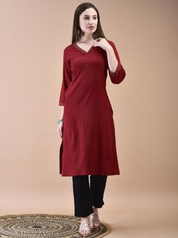 Shree - Women Lycra Viscose Maroon Stripes Zari Kurta