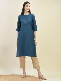Shree - Women Poly Silk Navy Blue Solid Kurta