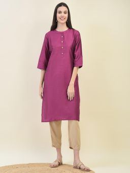 Shree - Women Poly Silk Purple Solid Kurta