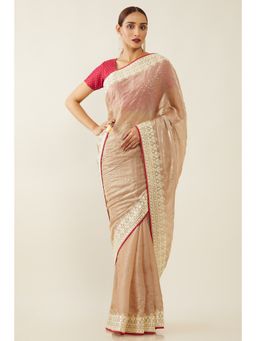 Soch - Women Brown Saree with Unstitched Blouse