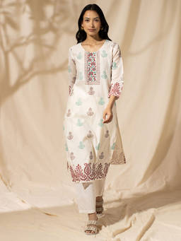Likha - White Mughal Butta Printed Kurta LIKKUR09