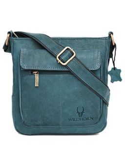 WILDHORN - Classic Genuine Leather Blue Solid Sling Bag for Men