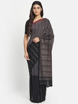 Fabindia - Grey Cotton Printed Saree without Blouse