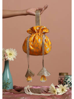 SWABHIMANN - Kajal Yellow Pure Silk Brocade Potli Bag
