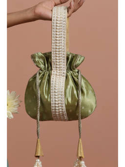 SWABHIMANN - Amini Green Pure Silk Brocade Potli Bag