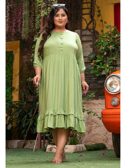 Desi Noor - Plus Size Solid Pista Midi Dress