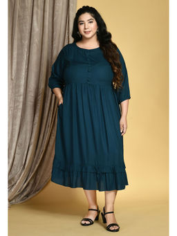 Desi Noor - Plus Size Solid Teal Midi Dress