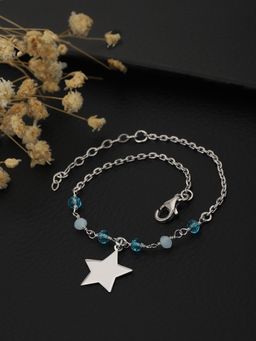 Carlton London - Women Silver-Toned Turquoise Blue Brass Rhodium-Plated Charm Bracelet FJB3818