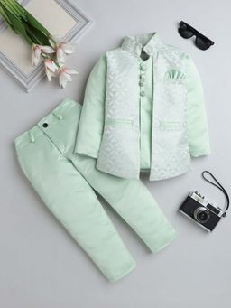 FOURFOLDS - Green Boys Embroidered Indo Blazer and Trouser (Set of 2)