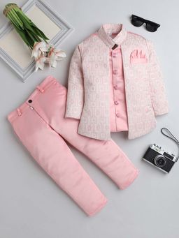 FOURFOLDS - Pink Boys Embroidered Indo Blazer and Trouser (Set of 2)