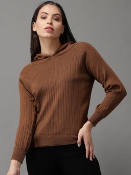 SHOWOFFFF - Womens Long Sleeves Regular Brown Solid Pullover