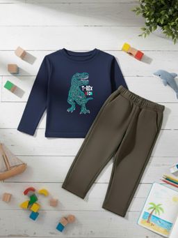 RIGO - Girls Navy Blue Printed Cotton T-Shirt with Pant