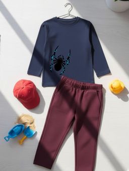 RIGO - Girls Navy Blue Printed Cotton T-Shirt with Pant