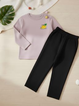 RIGO - Boys Purple Printed Cotton T-Shirt with Pant