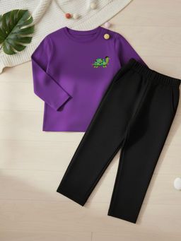 RIGO - Boys Purple Printed Cotton T-Shirt with Pant